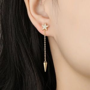New 18K Gold Vermeil Sterling Silver 925 Crystal Star & Spike Earrings set